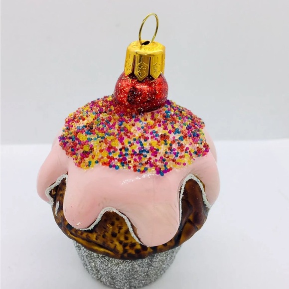 Polish Glass Strawberry Frosted Cupcake Christmas Tree Ornament Sprinkles Cherry - Picture 4 of 5